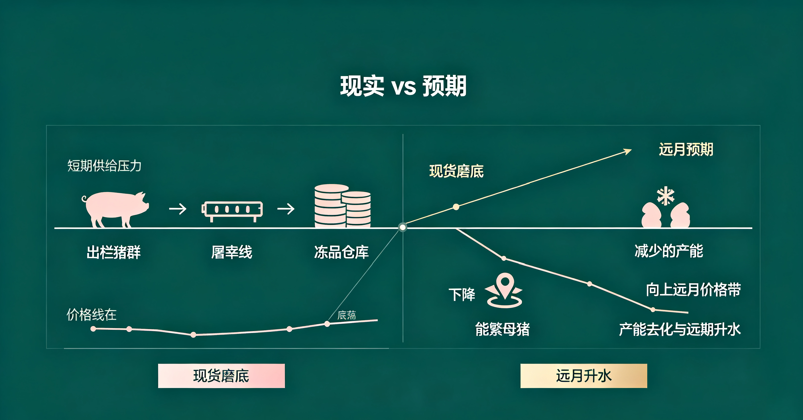 生猪期货 09‑09:现货磨底,远月预期与现实持续拉扯示意图 生猪期货 09‑09:现货磨底,远月预期与现实持续拉扯示意图